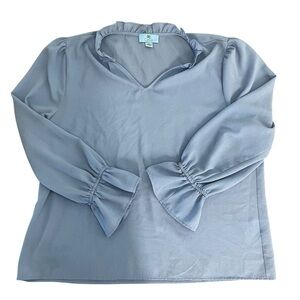 Cece Baby Blue Ruffle Sleeve Blouse XL